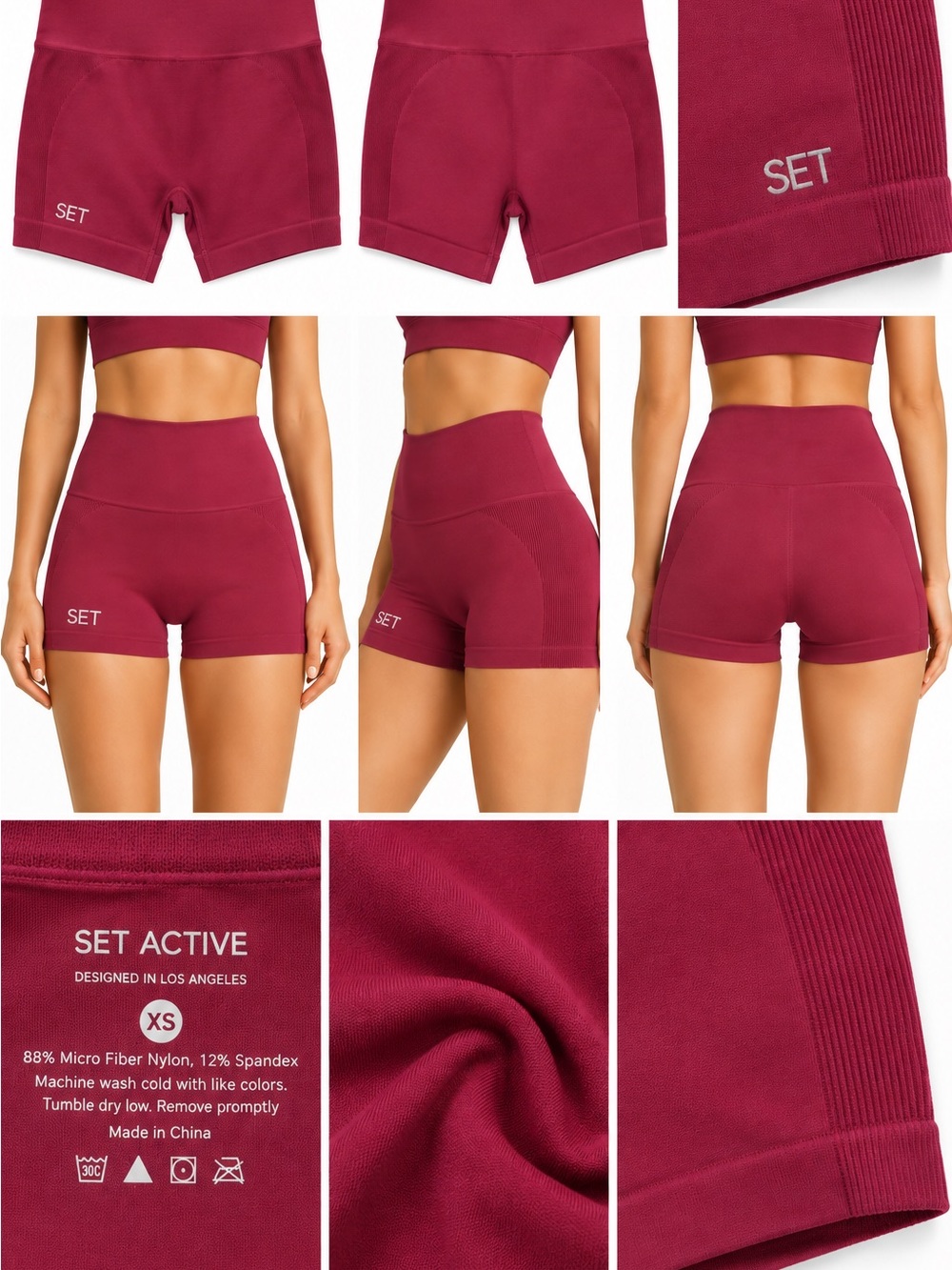 SET Active Women's High-Waist Athletic Shorts in Burgundy Magenta $58 MSRP